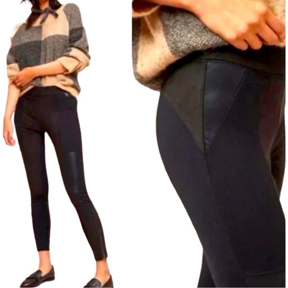 Anthropologie Black Vegan Leather & Suede Leggings Sz 28 - Picture 2 of 11